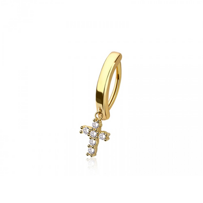 Dangling CZ Crystal Cross Hinged Curved Bar Clicker Belly Button Ring - 316L Stainless Steel