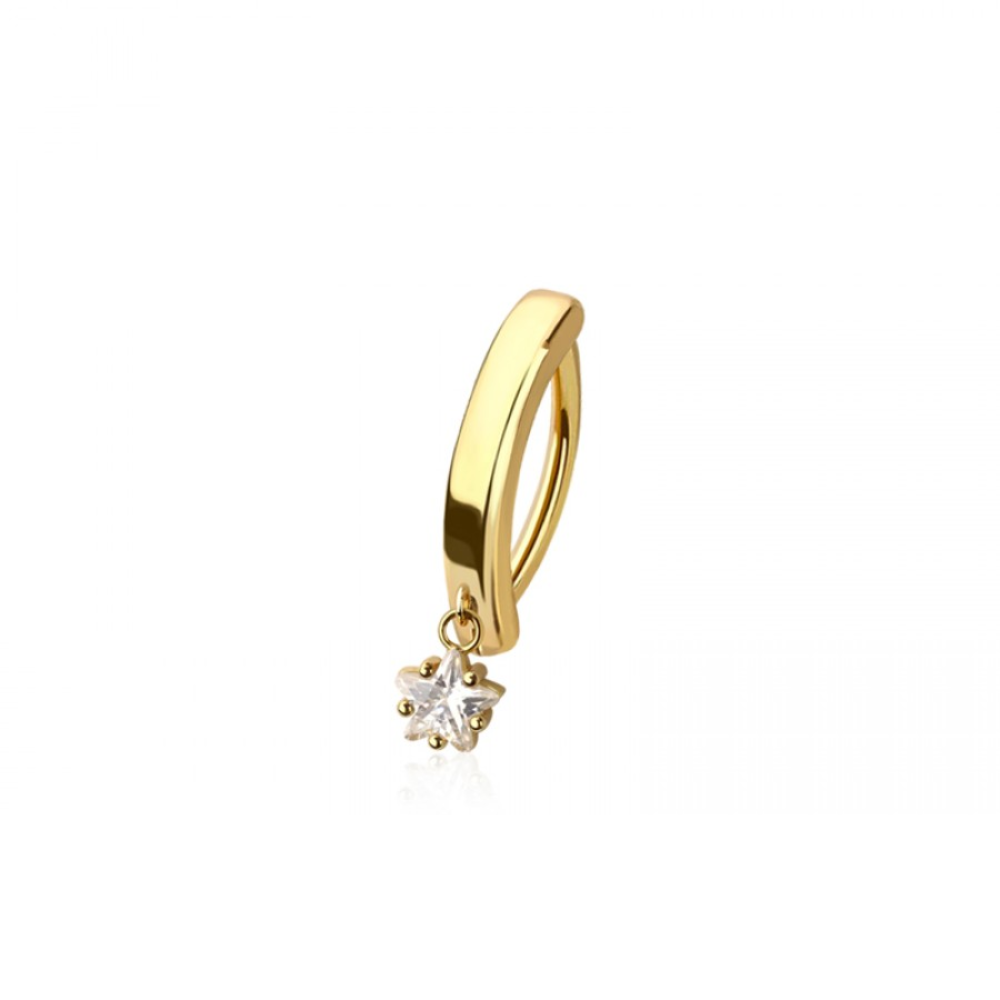 Dangling CZ Crystal Star Hinged Curved Bar Clicker Belly Button Ring - 316L Stainless Steel