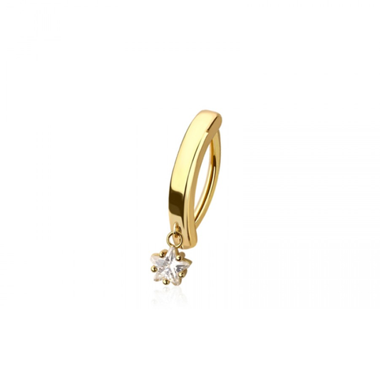 Dangling CZ Crystal Star Hinged Curved Bar Clicker Belly Button Ring - 316L Stainless Steel