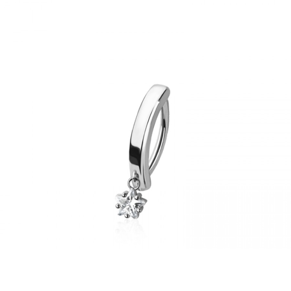 Dangling CZ Crystal Star Hinged Curved Bar Clicker Belly Button Ring - 316L Stainless Steel