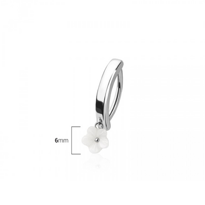 Dangling White Flower Hinged Curved Bar Clicker Belly Button Ring - 316L Stainless Steel