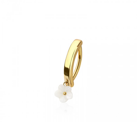Dangling White Flower Hinged Curved Bar Clicker Belly Button Ring - 316L Stainless Steel