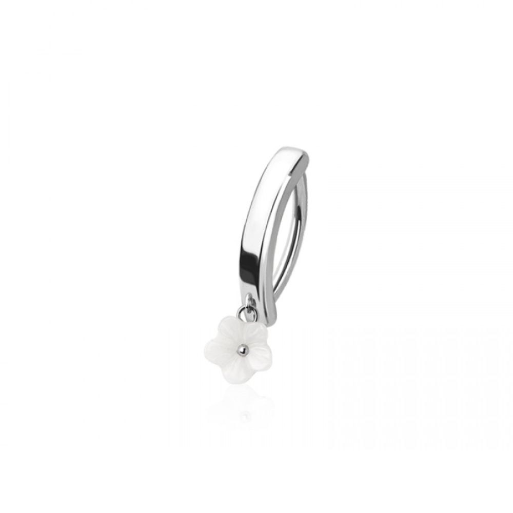 Dangling White Flower Hinged Curved Bar Clicker Belly Button Ring - 316L Stainless Steel