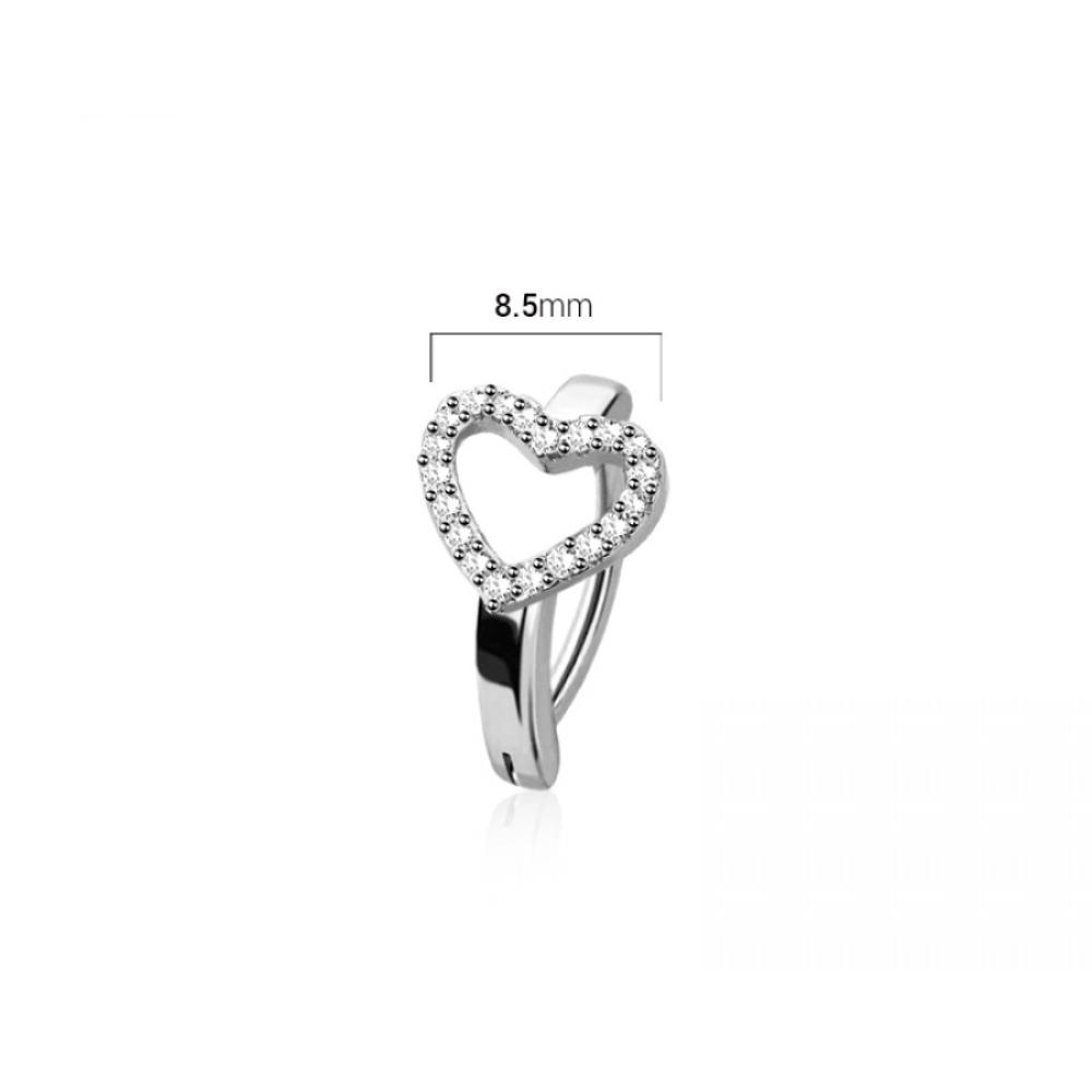 CZ Crystal Heart Outline Hinged Curved Bar Clicker Belly Button Ring - 316L Stainless Steel
