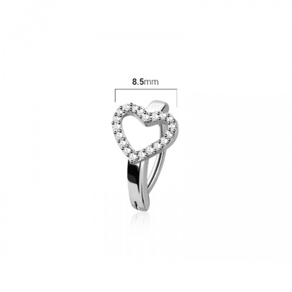 CZ Crystal Heart Outline Hinged Curved Bar Clicker Belly Button Ring - 316L Stainless Steel