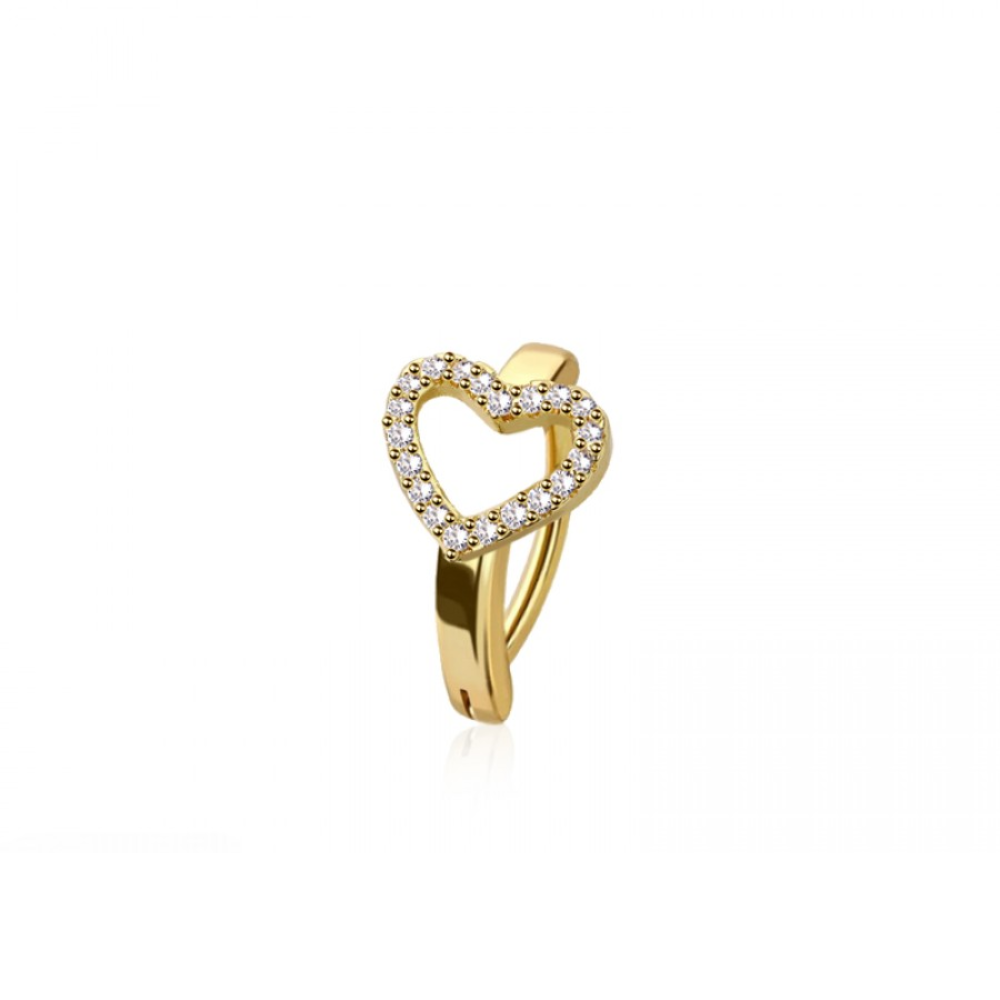 CZ Crystal Heart Outline Hinged Curved Bar Clicker Belly Button Ring - 316L Stainless Steel