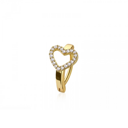 CZ Crystal Heart Outline Hinged Curved Bar Clicker Belly Button Ring - 316L Stainless Steel