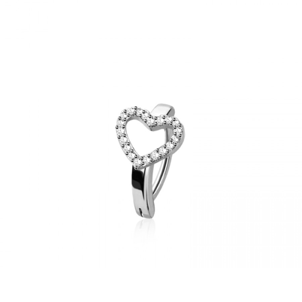 CZ Crystal Heart Outline Hinged Curved Bar Clicker Belly Button Ring - 316L Stainless Steel