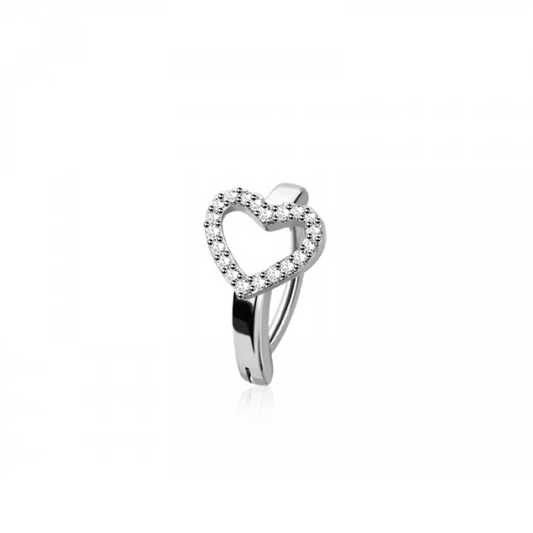 CZ Crystal Heart Outline Hinged Curved Bar Clicker Belly Button Ring - 316L Stainless Steel