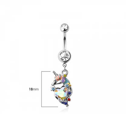 CZ Crystal Unicorn Dangling Belly Button Ring - 316L Stainless Steel