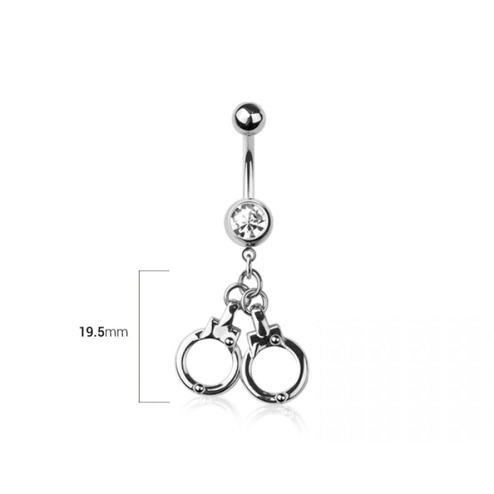 CZ Crystal Handcuffs Dangling Belly Button Ring - 316L Stainless Steel