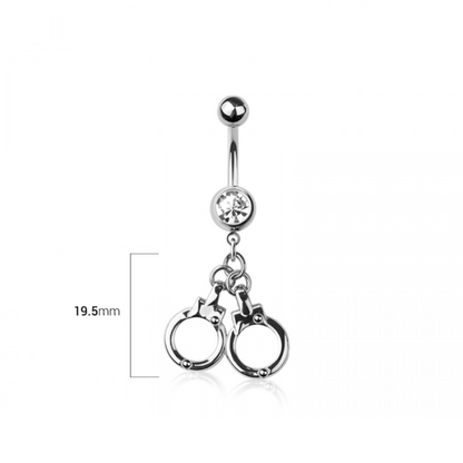 CZ Crystal Handcuffs Dangling Belly Button Ring - 316L Stainless Steel