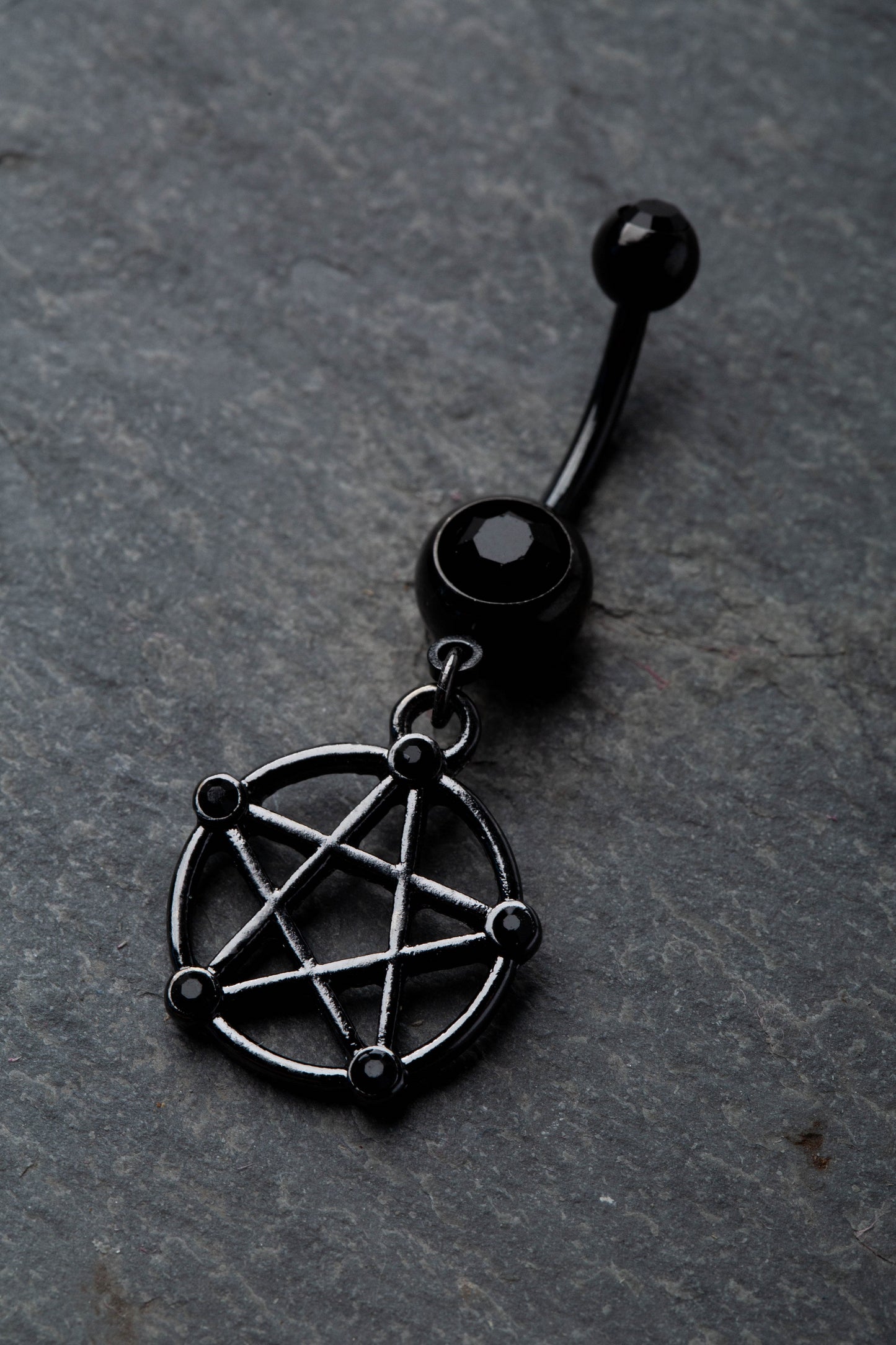 Pentacle Dangle Double Jeweled Belly Button Ring - 316L Stainless Steel