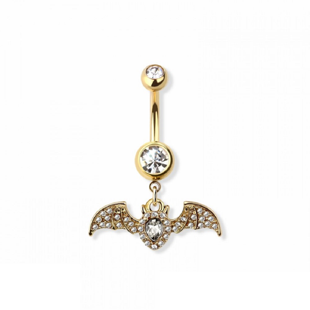 CZ Crystal Dangling Bat Belly Button Ring - 316L Stainless Steel