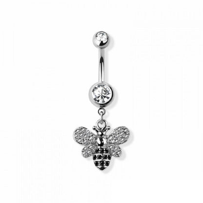 CZ Crystal Bumble Bee Dangling Belly Button Ring - 316L Stainless Steel