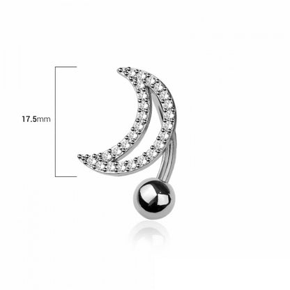 CZ Crystal Crescent Moon Reverse Belly Button Ring - 316L Stainless Steel