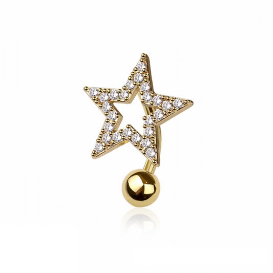 CZ Crystal Star Reverse Belly Button Ring - 316L Stainless Steel