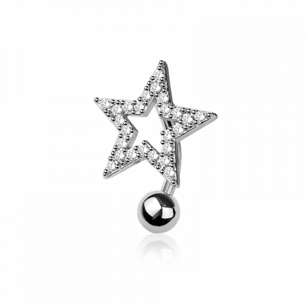 CZ Crystal Star Reverse Belly Button Ring - 316L Stainless Steel