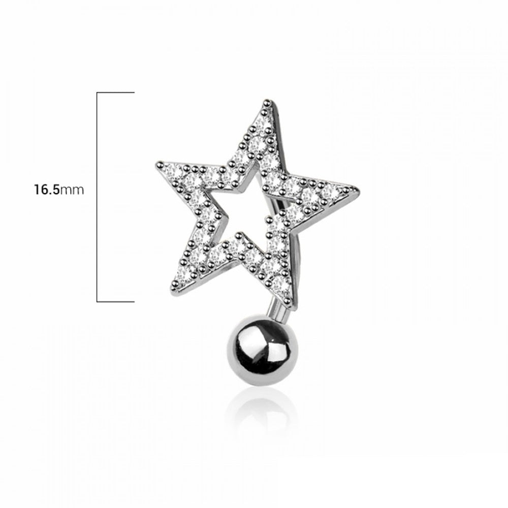 CZ Crystal Star Reverse Belly Button Ring - 316L Stainless Steel