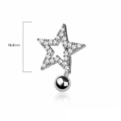 CZ Crystal Star Reverse Belly Button Ring - 316L Stainless Steel