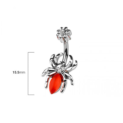 CZ Crystal Red Belly Spider Belly Button Ring - 316L Stainless Steel