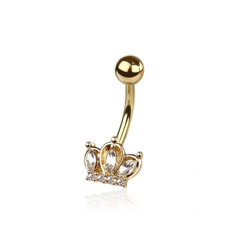 CZ Crystal Marquise Crown Belly Button Ring - 316L Stainless Steel