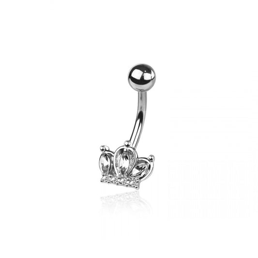 CZ Crystal Marquise Crown Belly Button Ring - 316L Stainless Steel