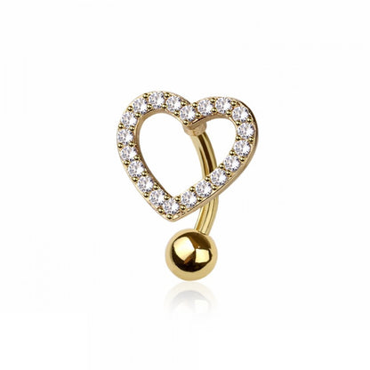 CZ Crystal Heart Reverse Belly Button Ring - 316L Stainless Steel