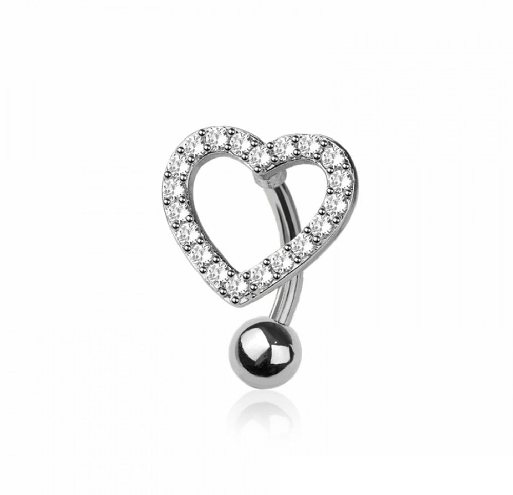 CZ Crystal Heart Reverse Belly Button Ring - 316L Stainless Steel