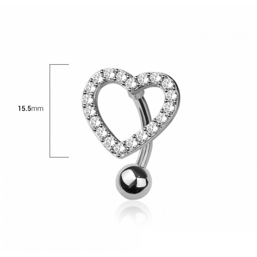 CZ Crystal Heart Reverse Belly Button Ring - 316L Stainless Steel