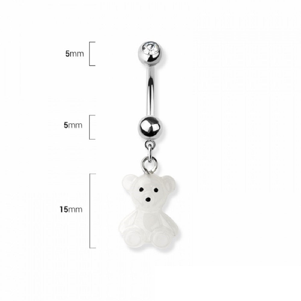 Teddy Bear Dangling Belly Button Ring - 316L Stainless Steel