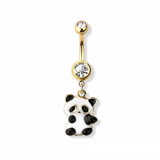 CZ Crystal Baby Panda Dangling Belly Button Ring - 316L Stainless Steel