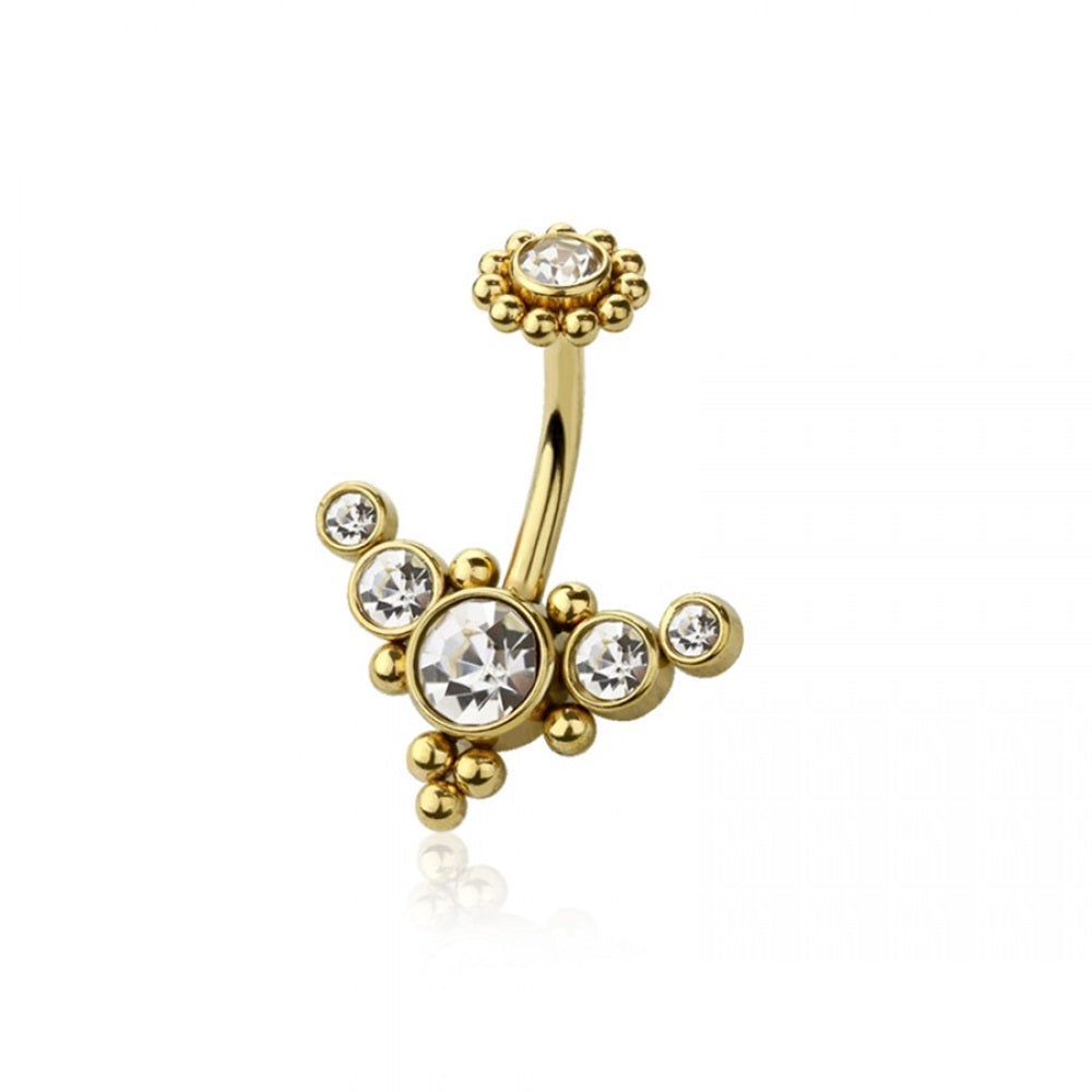 CZ Crystal Gem Cluster Belly Button Ring - 316L Stainless Steel