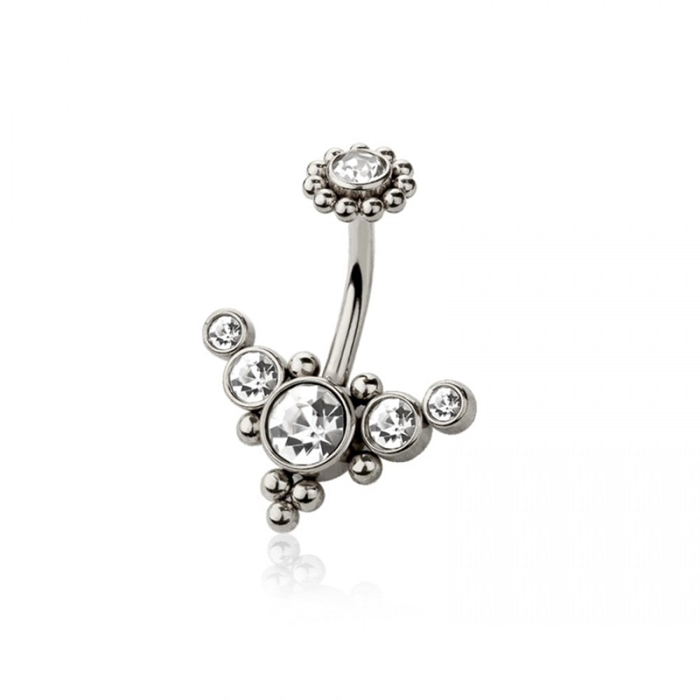 CZ Crystal Gem Cluster Belly Button Ring - 316L Stainless Steel