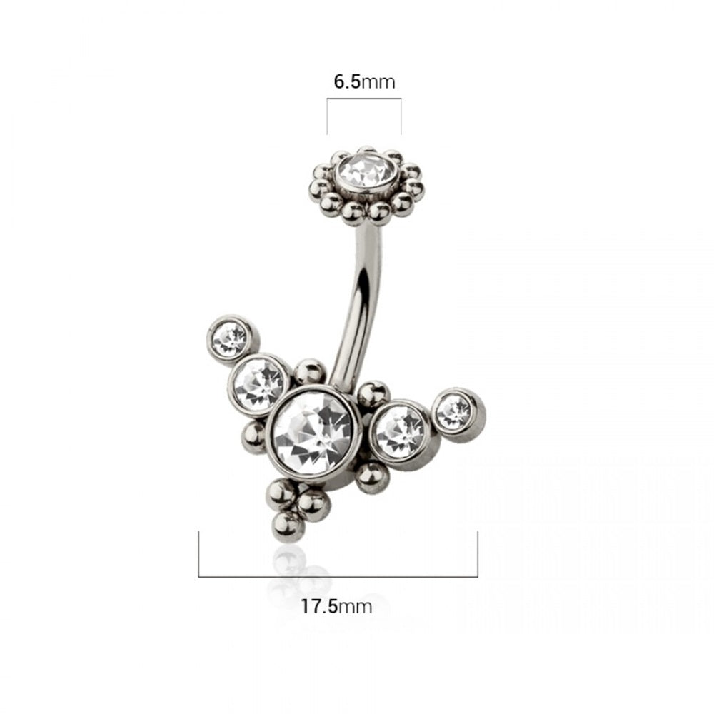 CZ Crystal Gem Cluster Belly Button Ring - 316L Stainless Steel