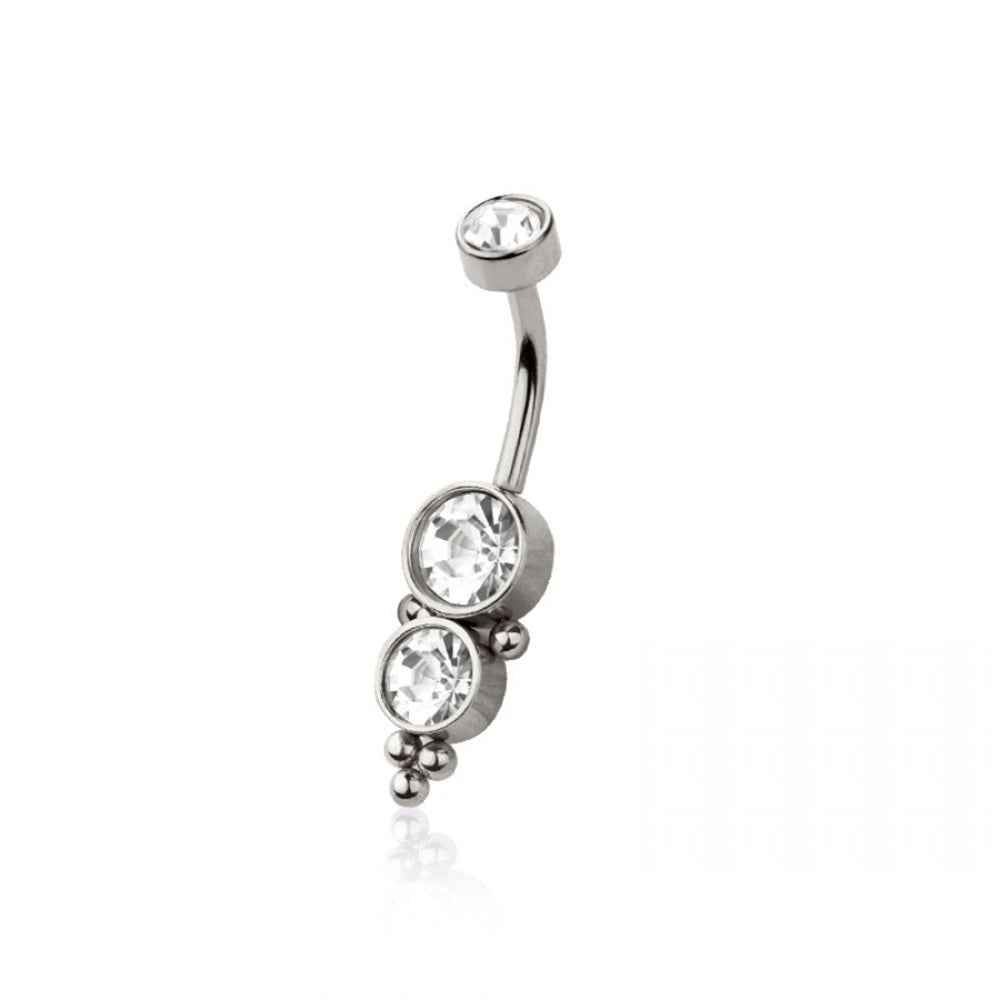 CZ Crystal Double Gem with Ball Cluster Belly Button Ring - 316L Stainless Steel