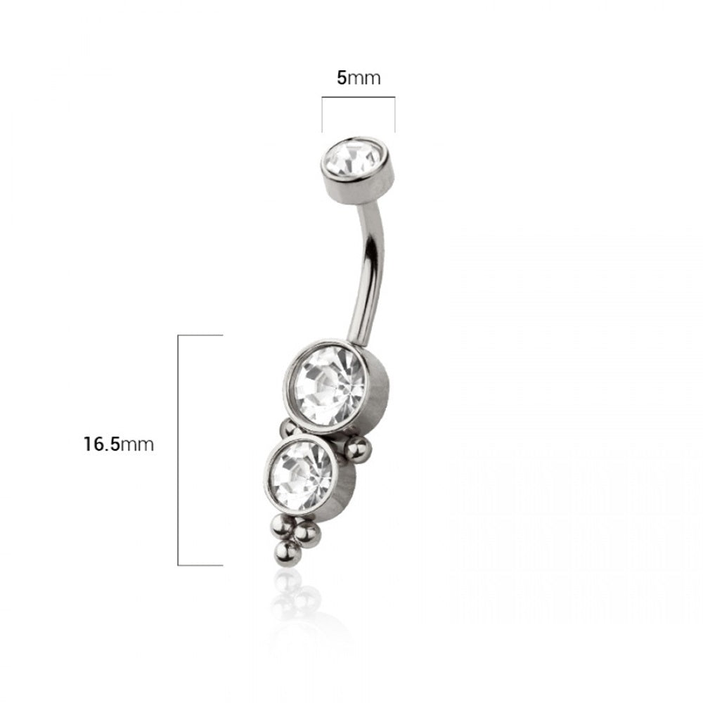 CZ Crystal Double Gem with Ball Cluster Belly Button Ring - 316L Stainless Steel