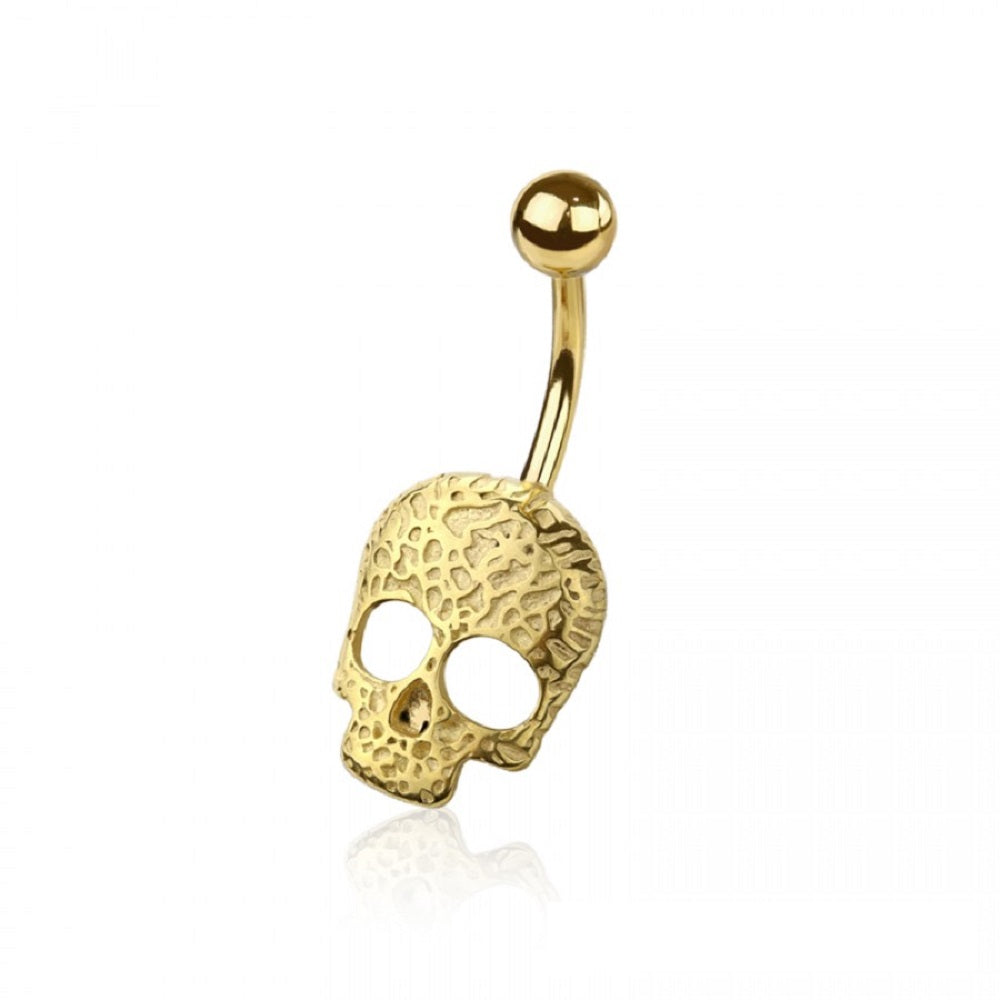 Textured Skull Belly Button Ring - 316L Stainless Steel