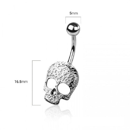 Textured Skull Belly Button Ring - 316L Stainless Steel