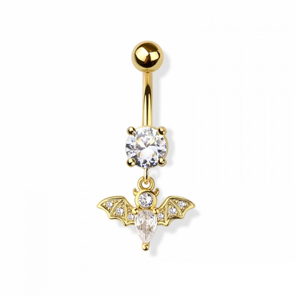 CZ Crystal Bat Dangling Belly Button Ring - 316L Stainless Steel