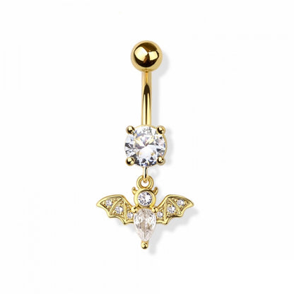 CZ Crystal Bat Dangling Belly Button Ring - 316L Stainless Steel