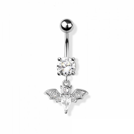 CZ Crystal Bat Dangling Belly Button Ring - 316L Stainless Steel