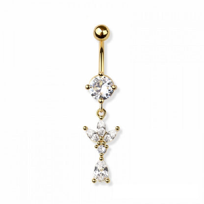 CZ Crystal Triple Marquise Tear Drop Dangling Belly Button Ring - 316L Stainless Steel