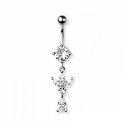 CZ Crystal Triple Marquise Tear Drop Dangling Belly Button Ring - 316L Stainless Steel