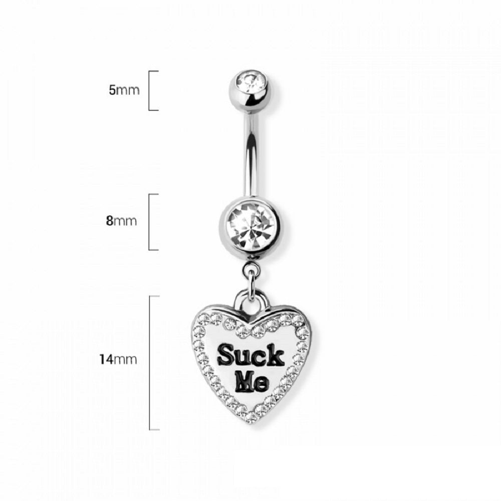 Heart Shaped Naughty Message Dangling Belly Button Ring - Gold Plated 316L Stainless Steel