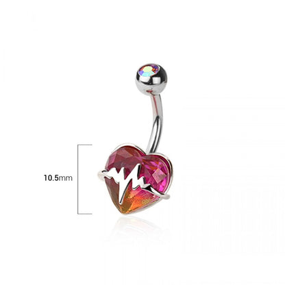 CZ Crystal Pink Ombre Heart with Heartbeat Belly Button Ring - 316L Stainless Steel