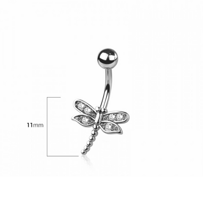 CZ Crystal Dragonfly Belly Button Ring - 316L Stainless Steel