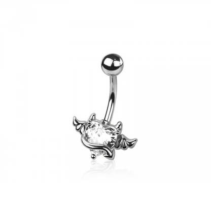 CZ Crystal Devil Winged Heart Belly Button Ring - 316L Stainless Steel