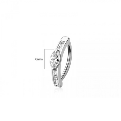 CZ Crystal Marquise Center Hinged Curved Bar Clicker Belly Button Ring - 316L Stainless Steel