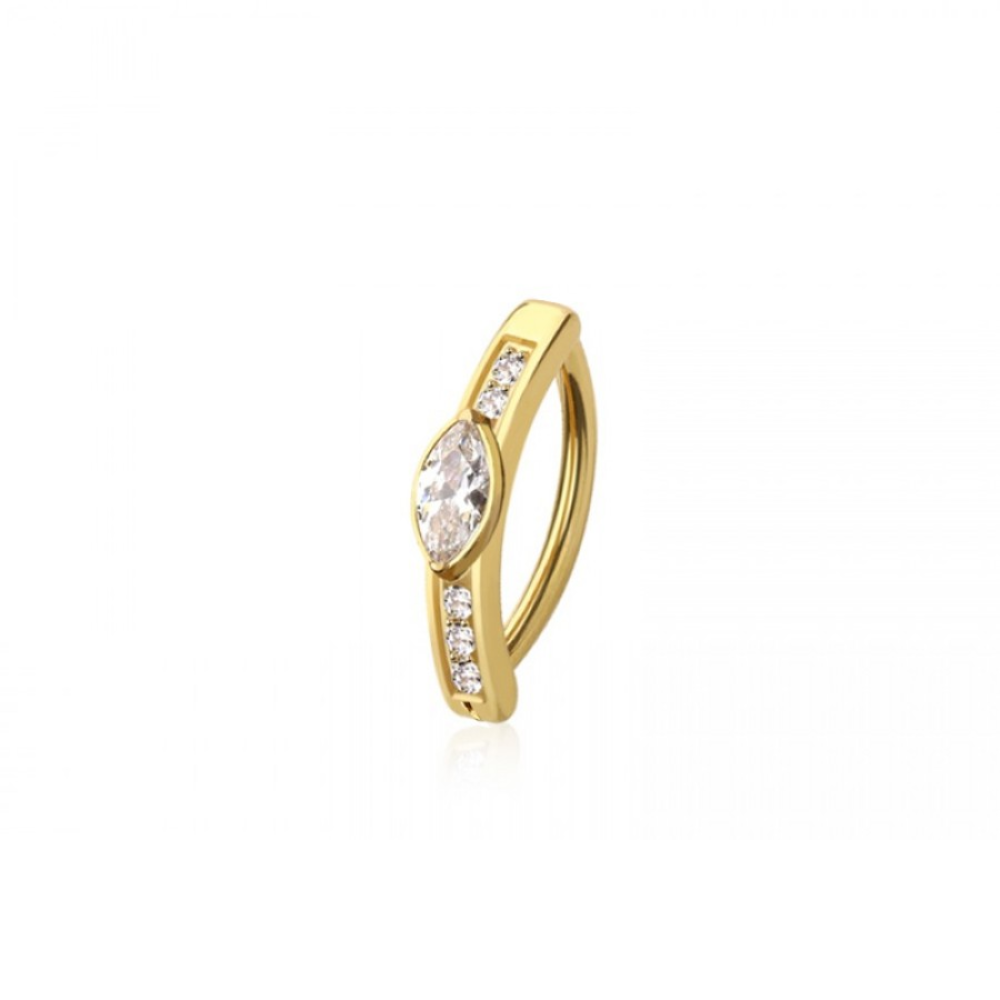 CZ Crystal Marquise Center Hinged Curved Bar Clicker Belly Button Ring - 316L Stainless Steel